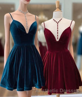 A-line Velvet V Neck Homecoming Dresses